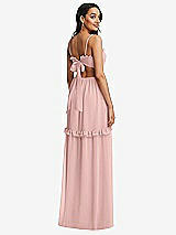 Rear View Thumbnail - Rose - PANTONE Rose Quartz Ruffle-Trimmed Cutout Tie-Back Maxi Dress with Tiered Skirt