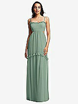 Front View Thumbnail - Seagrass Ruffle-Trimmed Cutout Tie-Back Maxi Dress with Tiered Skirt