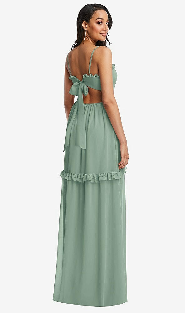 Back View - Seagrass Ruffle-Trimmed Cutout Tie-Back Maxi Dress with Tiered Skirt