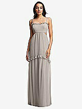 Front View Thumbnail - Taupe Ruffle-Trimmed Cutout Tie-Back Maxi Dress with Tiered Skirt