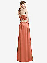 Rear View Thumbnail - Terracotta Copper Halter Cross-Strap Gathered Tie-Back Cutout Maxi Dress