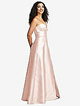 Side View Thumbnail - Blush Strapless Bustier A-Line Satin Gown with Front Slit