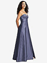 Side View Thumbnail - French Blue Strapless Bustier A-Line Satin Gown with Front Slit