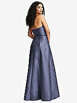 Rear View Thumbnail - French Blue Strapless Bustier A-Line Satin Gown with Front Slit