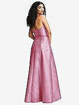 Rear View Thumbnail - Powder Pink Strapless Bustier A-Line Satin Gown with Front Slit