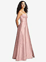 Side View Thumbnail - Rose - PANTONE Rose Quartz Strapless Bustier A-Line Satin Gown with Front Slit