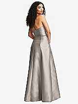 Rear View Thumbnail - Taupe Strapless Bustier A-Line Satin Gown with Front Slit