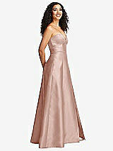 Side View Thumbnail - Toasted Sugar Strapless Bustier A-Line Satin Gown with Front Slit