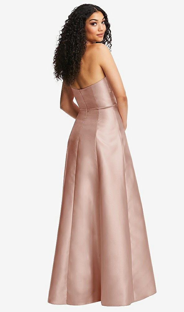 Back View - Toasted Sugar Strapless Bustier A-Line Satin Gown with Front Slit