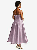 Rear View Thumbnail - Suede Rose Cuffed Strapless Satin Twill Midi Dress with Full Skirt and Pockets