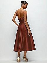 Side View Thumbnail - Auburn Moon Cuffed Strapless Satin Twill Midi Dress with Full Skirt and Pockets