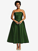 Alt View 1 Thumbnail - Celtic Cuffed Strapless Satin Twill Midi Dress with Full Skirt and Pockets