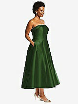 Side View Thumbnail - Celtic Cuffed Strapless Satin Twill Midi Dress with Full Skirt and Pockets