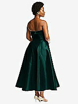 Rear View Thumbnail - Evergreen Cuffed Strapless Satin Twill Midi Dress with Full Skirt and Pockets