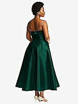 Rear View Thumbnail - Hunter Green Cuffed Strapless Satin Twill Midi Dress with Full Skirt and Pockets