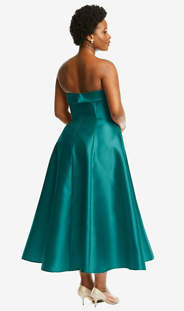 Back View - Jade Cuffed Strapless Satin Twill Midi Dress with Full Skirt and Pockets