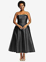 Alt View 1 Thumbnail - Pewter Cuffed Strapless Satin Twill Midi Dress with Full Skirt and Pockets