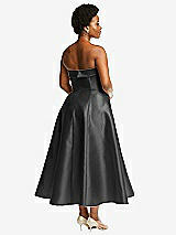Rear View Thumbnail - Pewter Cuffed Strapless Satin Twill Midi Dress with Full Skirt and Pockets