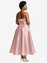 Rear View Thumbnail - Rose - PANTONE Rose Quartz Cuffed Strapless Satin Twill Midi Dress with Full Skirt and Pockets