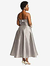 Rear View Thumbnail - Taupe Cuffed Strapless Satin Twill Midi Dress with Full Skirt and Pockets