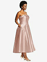 Side View Thumbnail - Toasted Sugar Cuffed Strapless Satin Twill Midi Dress with Full Skirt and Pockets