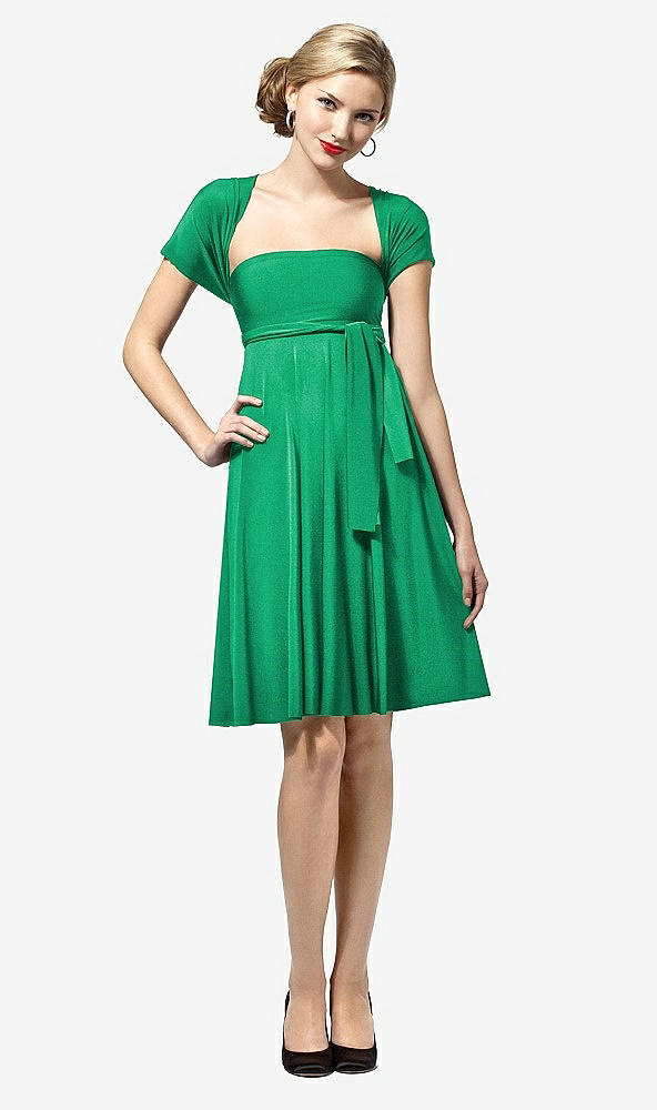 Front View - Pantone Emerald Twist Wrap Convertible Mini Dress