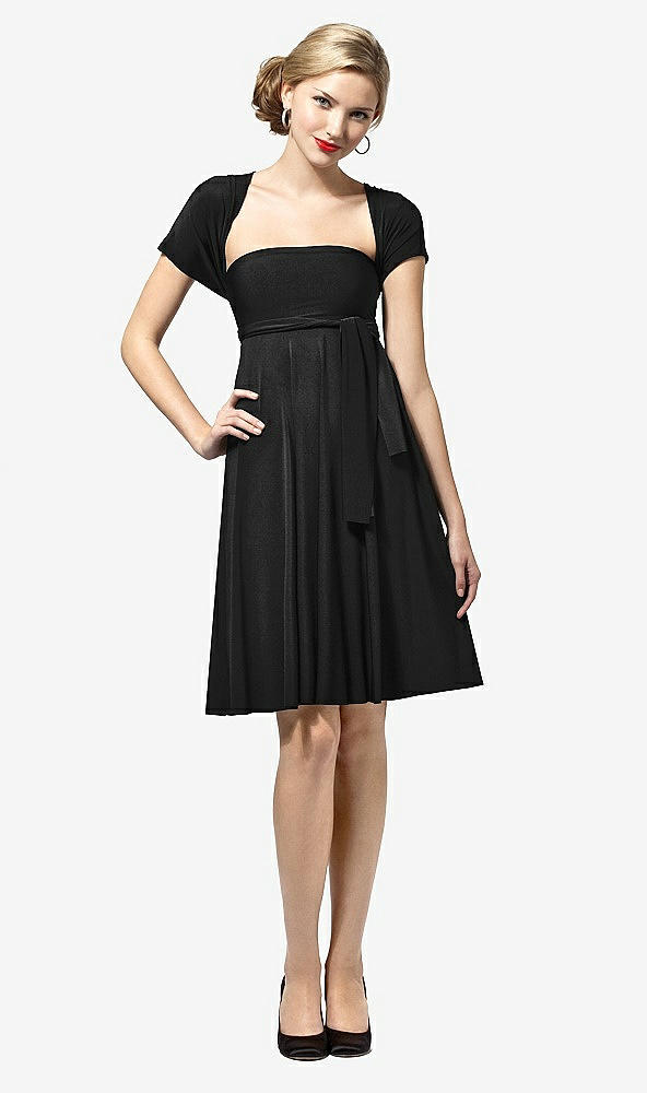 Front View - Black Twist Wrap Convertible Mini Dress