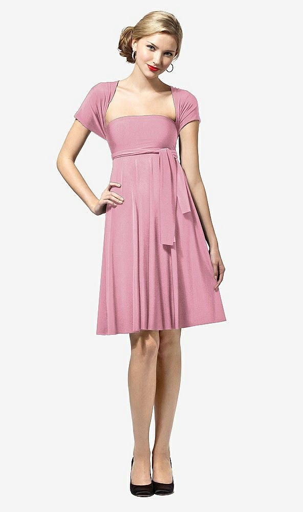 Front View - Sea Pink Twist Wrap Convertible Mini Dress