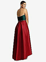 Rear View Thumbnail - Garnet & Evergreen Strapless Satin High Low Dress with Pockets