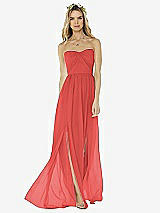 Alt View 1 Thumbnail - Perfect Coral Strapless Draped Bodice Maxi Dress with Front Slits