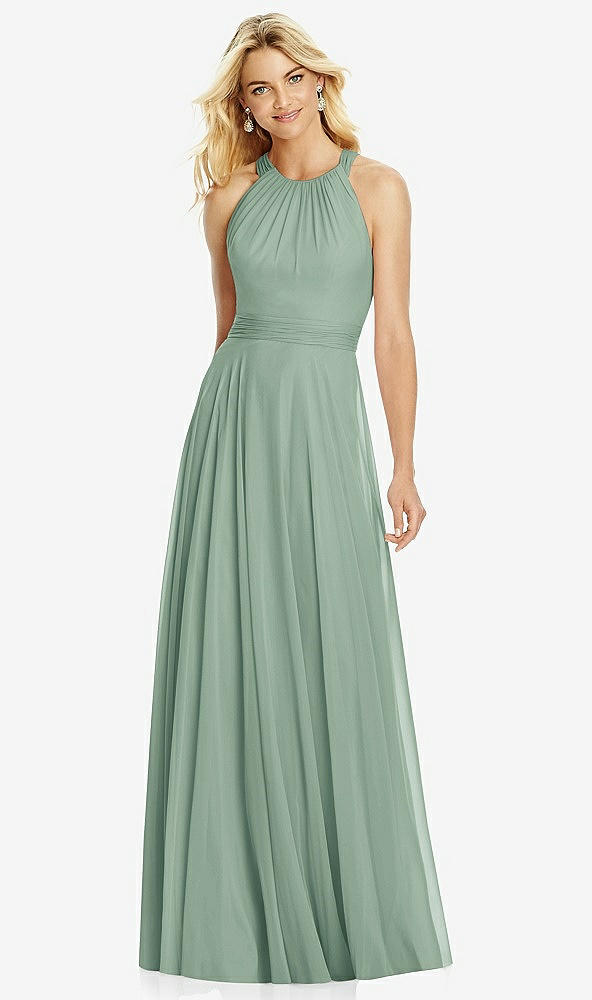 Front View - Seagrass Cross Strap Open-Back Halter Maxi Dress