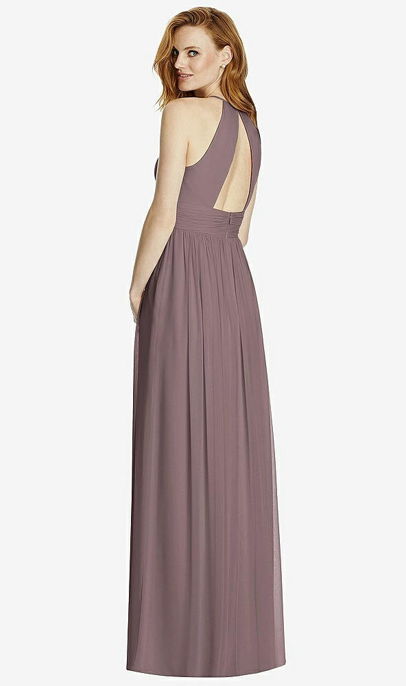 Back View - French Truffle Cutout Open-Back Shirred Halter Maxi Dress