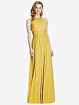 Front View Thumbnail - Marigold Cutout Open-Back Shirred Halter Maxi Dress