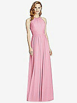 Front View Thumbnail - Peony Pink Cutout Open-Back Shirred Halter Maxi Dress