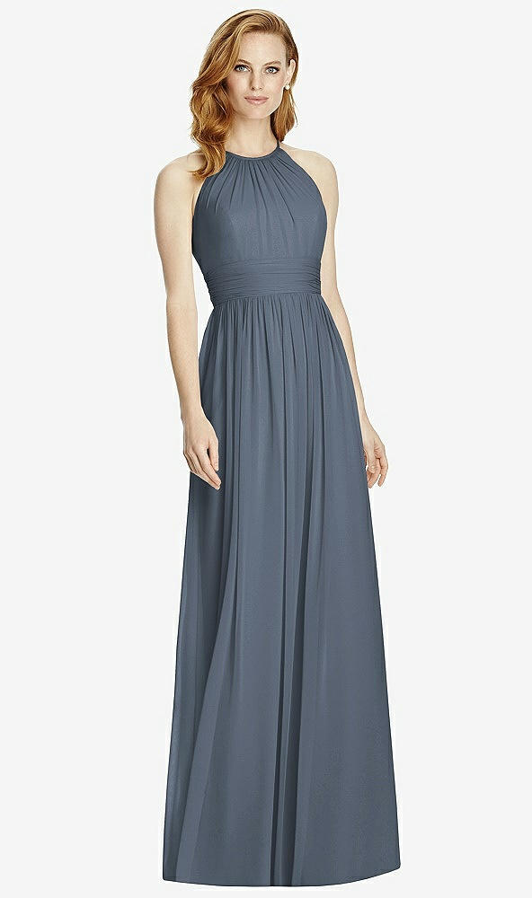 Front View - Silverstone Cutout Open-Back Shirred Halter Maxi Dress