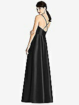 Rear View Thumbnail - Black V-Neck Full Skirt Satin Maxi Dress