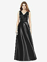 Front View Thumbnail - Black & Black Sleeveless A-Line Satin Dress with Pockets