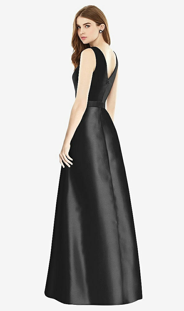 Back View - Black & Black Sleeveless A-Line Satin Dress with Pockets