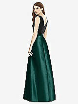 Rear View Thumbnail - Evergreen & Black Sleeveless A-Line Satin Dress with Pockets