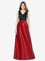 Front View Thumbnail - Garnet & Black Sleeveless A-Line Satin Dress with Pockets