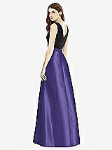 Rear View Thumbnail - Grape & Black Sleeveless A-Line Satin Dress with Pockets