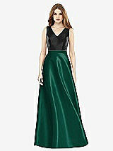 Front View Thumbnail - Hunter Green & Black Sleeveless A-Line Satin Dress with Pockets