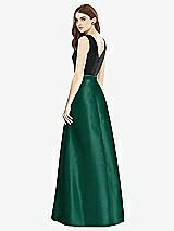 Rear View Thumbnail - Hunter Green & Black Sleeveless A-Line Satin Dress with Pockets
