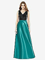 Front View Thumbnail - Jade & Black Sleeveless A-Line Satin Dress with Pockets