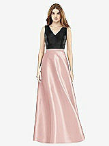Front View Thumbnail - Rose - PANTONE Rose Quartz & Black Sleeveless A-Line Satin Dress with Pockets