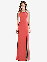 Front View Thumbnail - Perfect Coral Criss Cross Open-Back Chiffon Trumpet Gown
