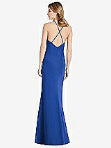 Rear View Thumbnail - Sapphire Criss Cross Open-Back Chiffon Trumpet Gown
