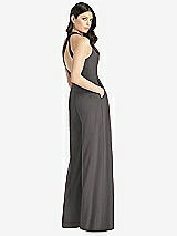 Rear View Thumbnail - Caviar Gray V-Neck Backless Pleated Front Jumpsuit - Arielle