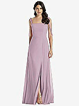 Front View Thumbnail - Suede Rose Tie-Shoulder Chiffon Maxi Dress with Front Slit
