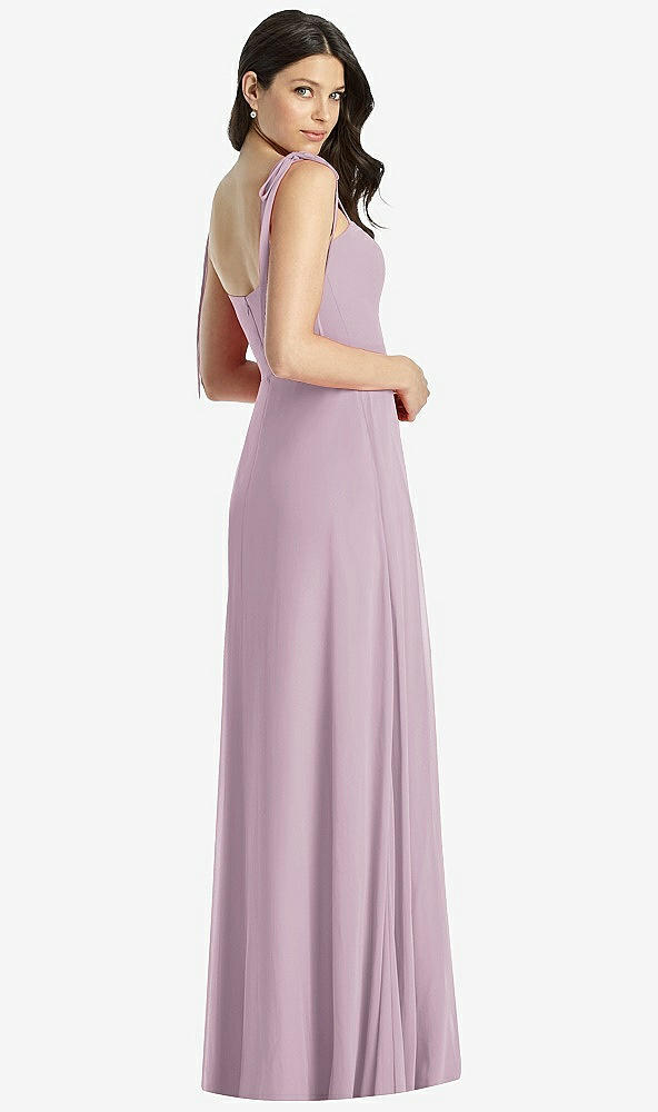 Back View - Suede Rose Tie-Shoulder Chiffon Maxi Dress with Front Slit